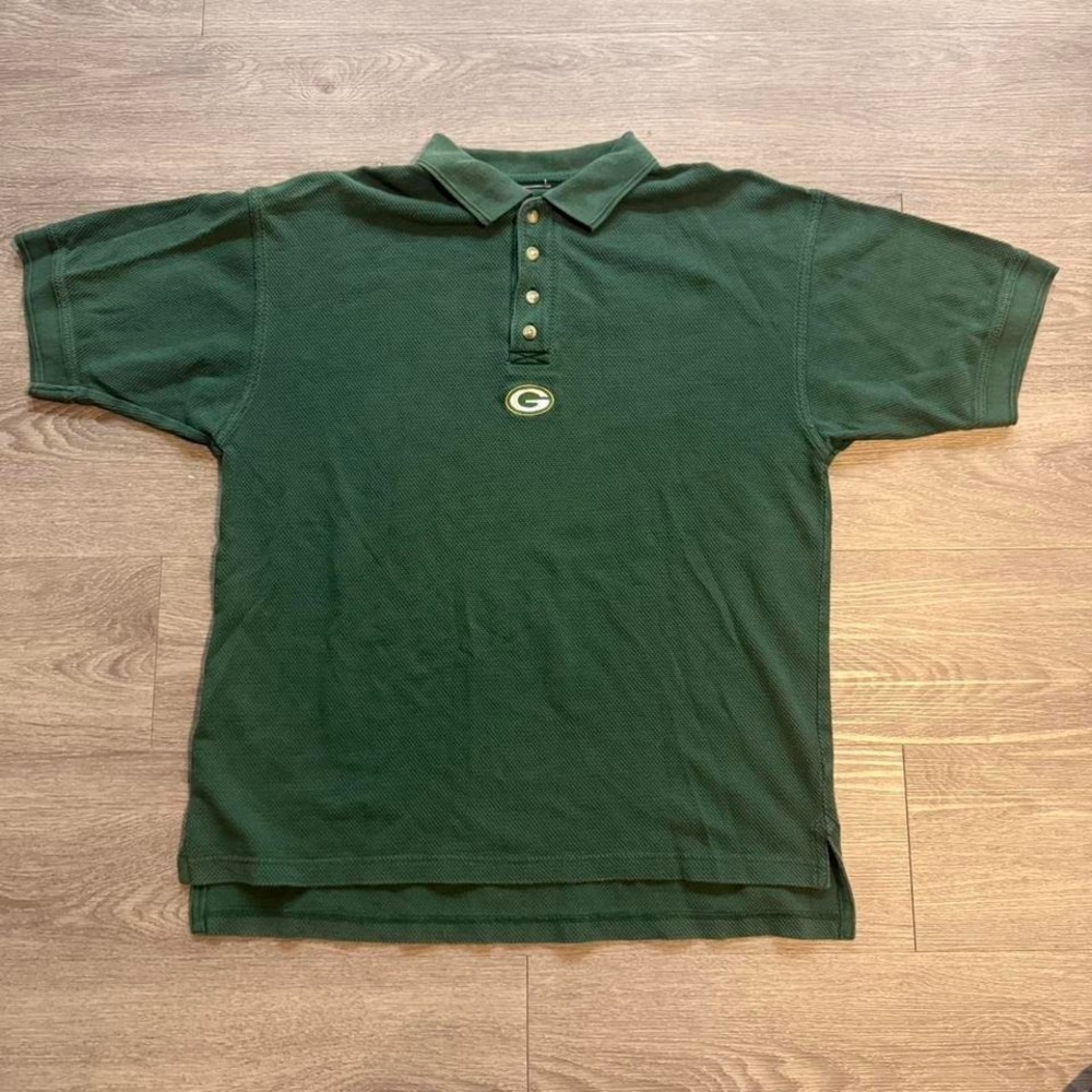 Vintage 90s Green Bay Packers Polo Shirt Size XL Green Embroidered Logo Pique